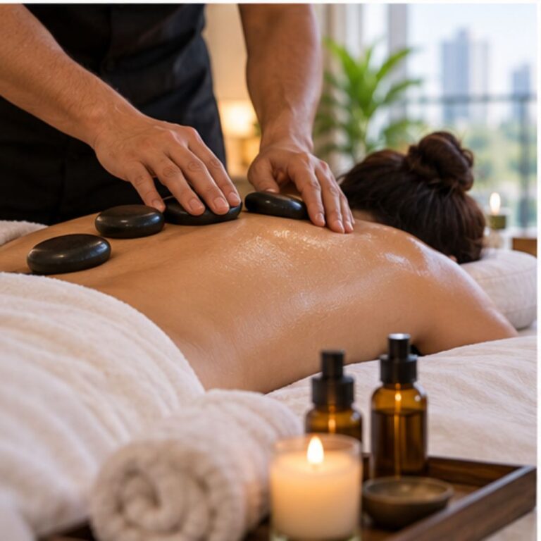 Hot stone massage at a Palm Jumeirah villa